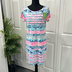 Lilly Pulitzer NWT size L short sleeve Marlowe dress multi a wave from it all